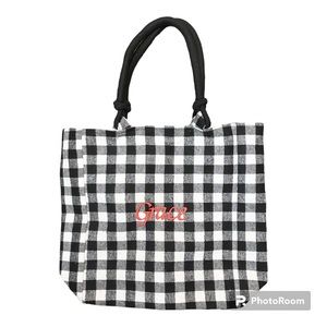 TOTE BAG Black & White Buffalo Check BRAND NEW “Grace” Monogram